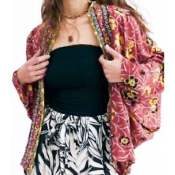 Free People One Size Yellow Floral Kona Print Kimono - Picture 2 of 4